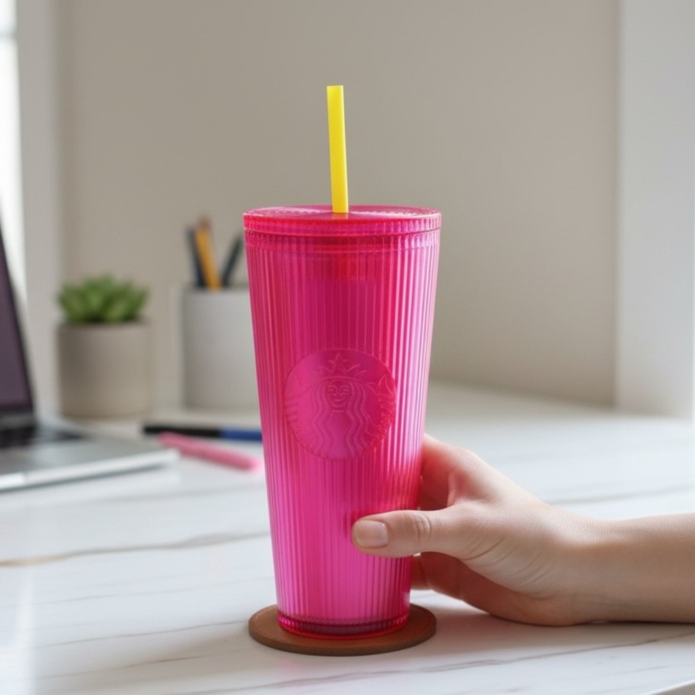 Starbucks 2023  Barbie Pink Stripe 16oz  Cup Tumbler